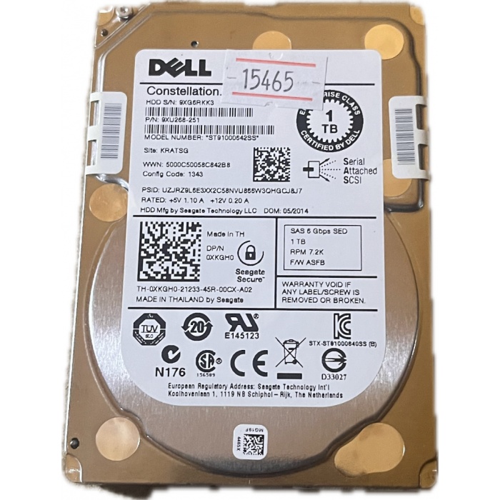 Жесткий диск Dell 1TB 7.2K 2.5 SAS 6G SED ST91000642SS (XKGH0) /15465