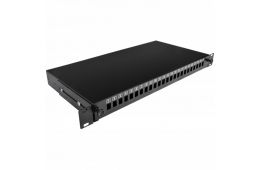 Патч-панель 24 порта SC-Simpl./LC-Dupl./E2000, пустая, кабельные вводы для 2xPG13.5 и 2xPG11, 1U, черная