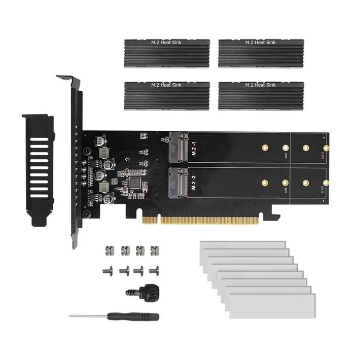 Адаптер NVME [PCIe x16 to 4 х M.2 M-key NVME] Passive With 4pcs Heatsink Card Adapter /23405