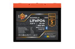 Акумулятор LP LiFePO4 12,8V - 64Ah (820Wh) (BMS 80A/64А) пластик Smart BT