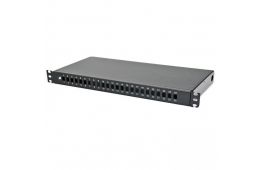 Патч-панель CMS фиксированная 24 порта SC-Simpl./LC-Dupl., пустая, каб.вводы для 4xPG11+отгиб, 1U, черная (UA-FOPF24SCS-B)